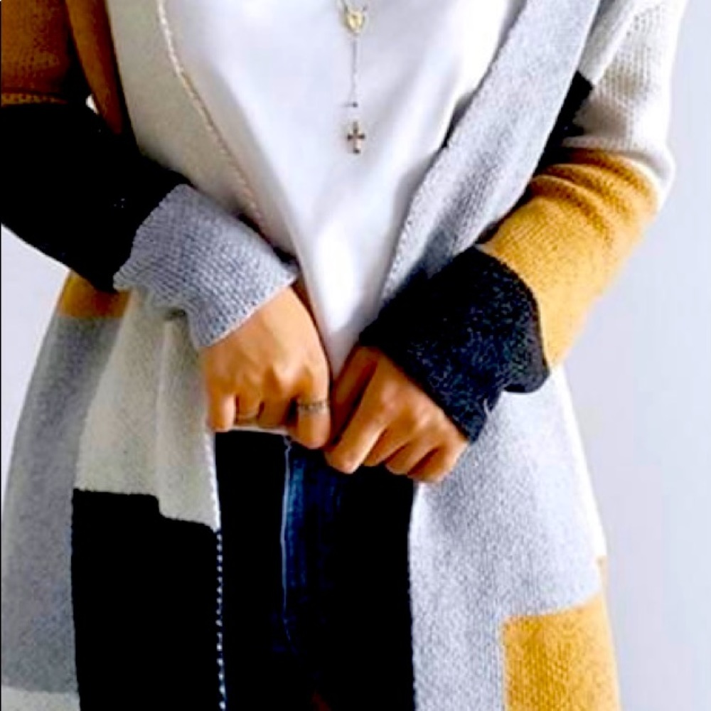 Chicnico Colorblock Long Sleeve Knit Cardigan S